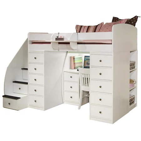 Twin Loft Bed with Desk & Two Chests